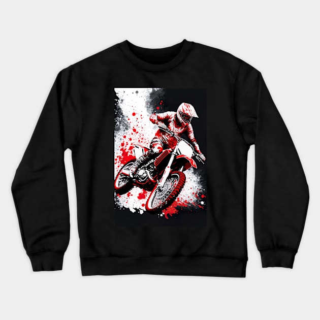 Dirt Bike With Red and Black Paint Splash Design Crewneck Sweatshirt by KoolArtDistrict